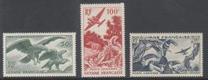 French Guiana Sc C18-C20 MLH. 1947 Birds & Airplanes, complete set, fresh, VLH