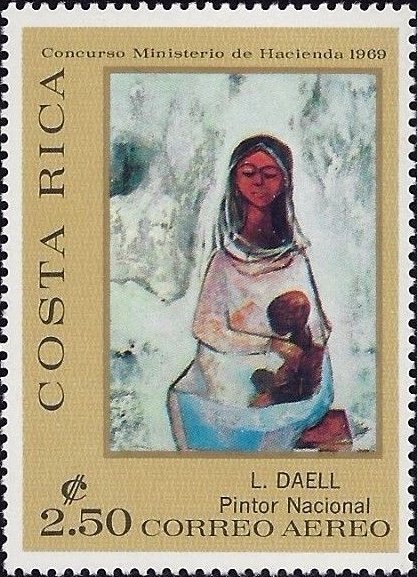 Costa Rica Air Mail Stamp 1970 SC #C514 Mother and child, by Luis Daell Used