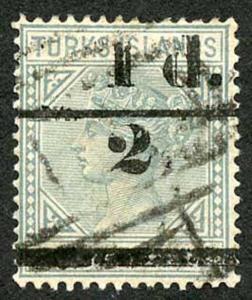TURKS ISLANDS SG67 1893 1/2d. on 4d Continuous bar (short perf at top) Used