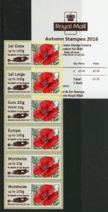 GB 2016 MNH Poppy Post & Go Battle of Somme Autumn Stampex 6v Collector Str A014