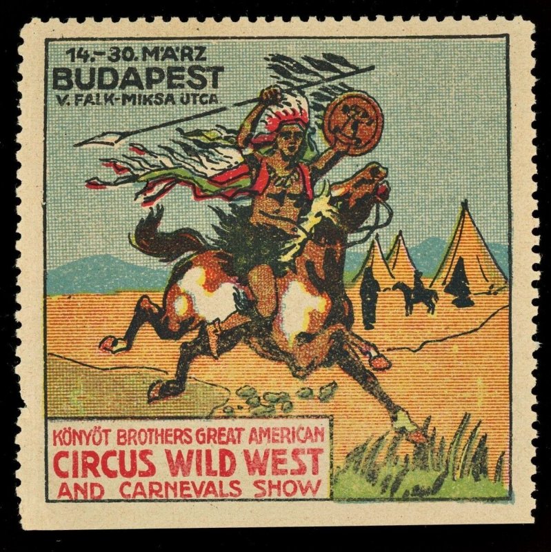 1913 KONYOT BROTHERS CIRCUS WILD WEST SHOW Stamp ( 2 7/8 X 2 7/8 )