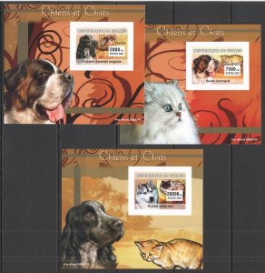 B0967 Imperf 2007 Guinea Fauna Dogs & Cats !!! Cardboard 3 Lux Bl Mnh