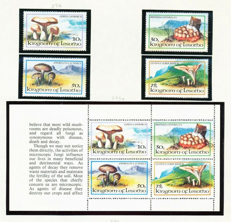 LESOTHO - # 390-393 & 393a, VF MNH - Fungi Mushrooms - 1983