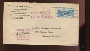 Canal Zone CO3 Airpost Official Used on OB Penalty Cover to California LV9259