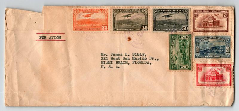 Costa Rica 1938 Airmail Cover to USA / Much Creasing - Z13562