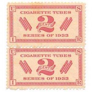 RH4 2c Cigarette Paper Tubes Stamps Pair of 2 unused, uncancelled
