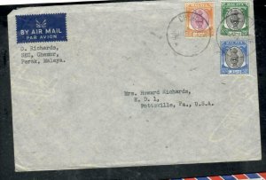 MALAYA PERAK COVER (P0409B) 1951  SULTAN 50C+25C+20C   CHEMOR  TO USA    