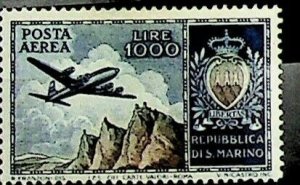 San Marino 1954 1000L. Sas A112 ** MNH Cert. w/Photo S. e M. Sorani (002836)