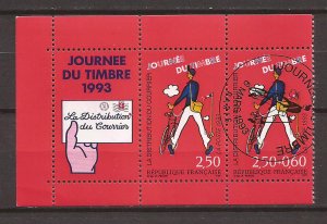 1993 France -Sc 2326a - used VF - pair & label - Stamp Day