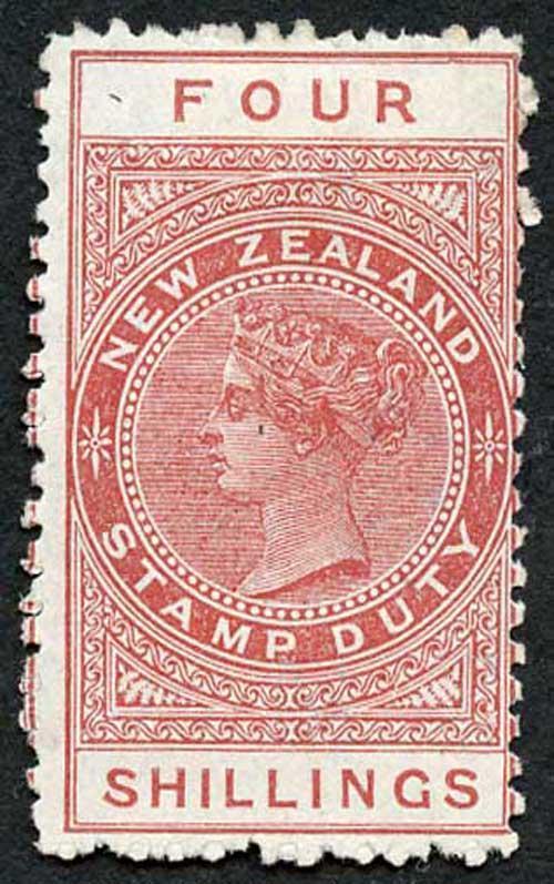 New Zealand SG F59 4/- Red Postal Fiscal Mint (part Gum)