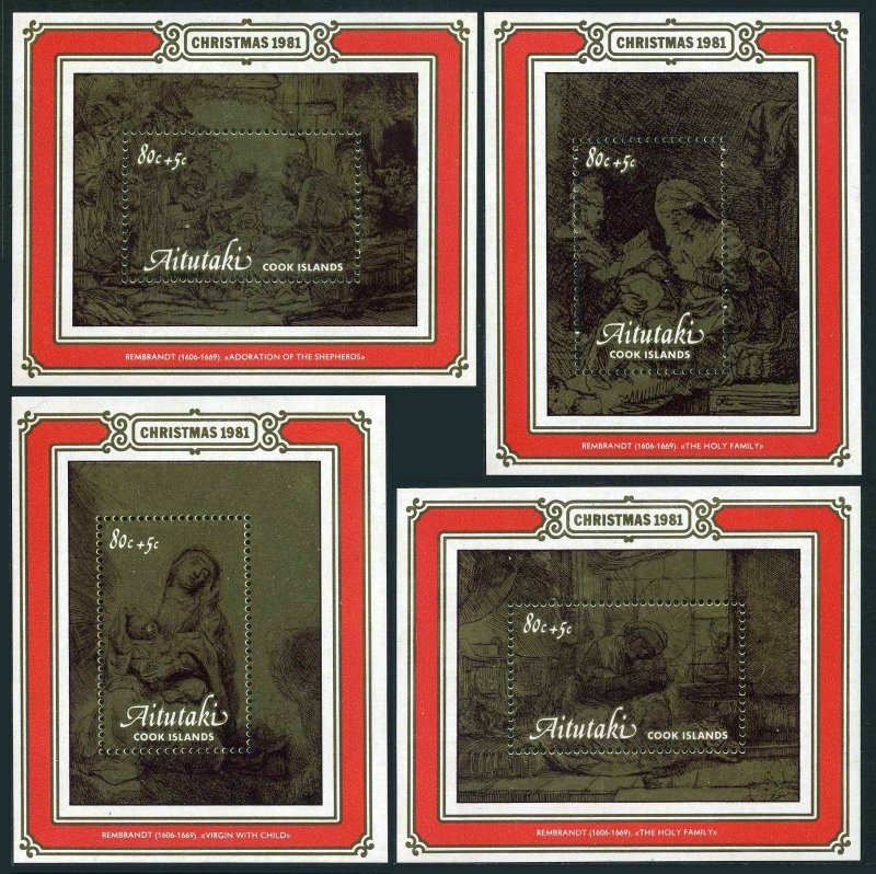 Aitutaki 254-257,258-261,MNH.Michel 428-431,Bl.34-37. Christmas 1981,Rembrandt.