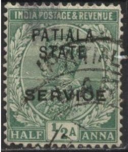 India: Patiala O30 (used) ½a George V, green, ovptd (1913)