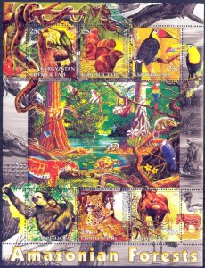 Kyrgyzstan 2004 Amazonian Forests Birds Animals Sheet MNH Private