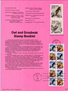 US SP791 Owl and Grosbeak Booklet Pane 2285b Souvenir Page FDC