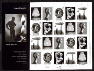 US #3857 - 61, 37c Isamu Noguchi,  Sheet-VF mint never hinged, Fresh Sheets, ...