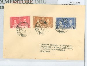 Barbados 190-92 1937 Royalty/King George VI; coronation, FDC