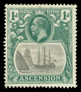 Ascension 1924 KGV 1d Badge issue Row 5/1 CLEFT ROCK variety VFM. SG 11c.