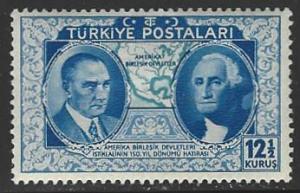 Turkey #822 Mint Hinged Single Ataturk and Washington