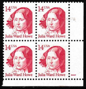 United States 1987 Scott 2176 14c Julia Ward Howe Plate Number Block   VF/NH