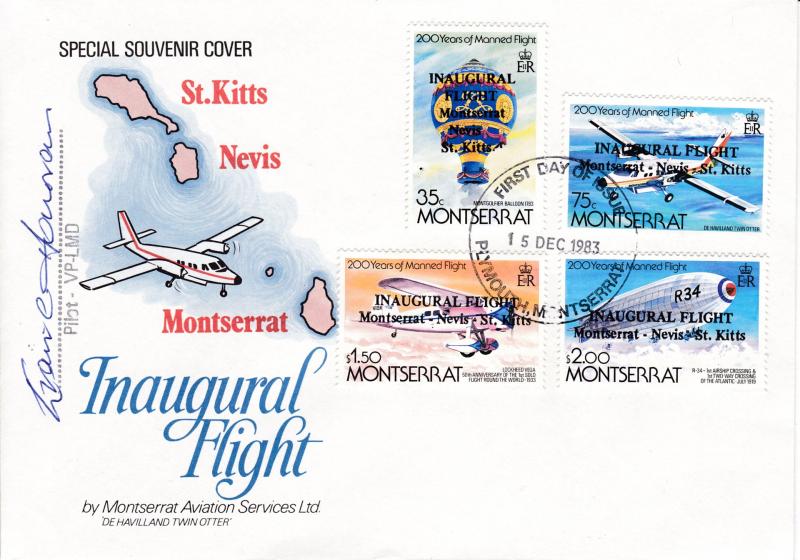 Montserrat 1983 First Flight Cover Signed St. Kitts Nevis