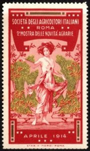 1914 Italy Poster Stamp Society Italian Farmers 2nd Exhibition Agricultural News