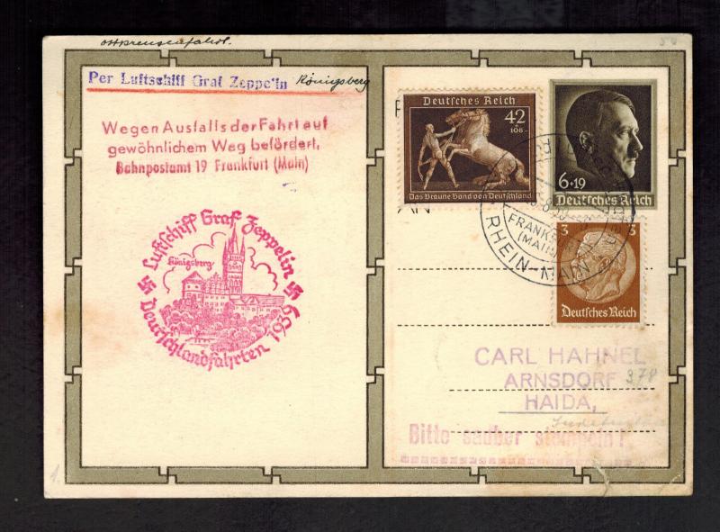 1939 Frankfurt Germany Graf Zeppelin II Postcard Cover to Haida  LZ 130