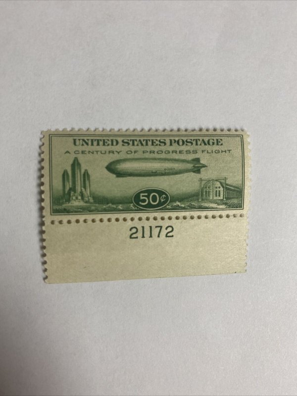 C18 $.50 Zepplin extra fine never hinged with plate number 