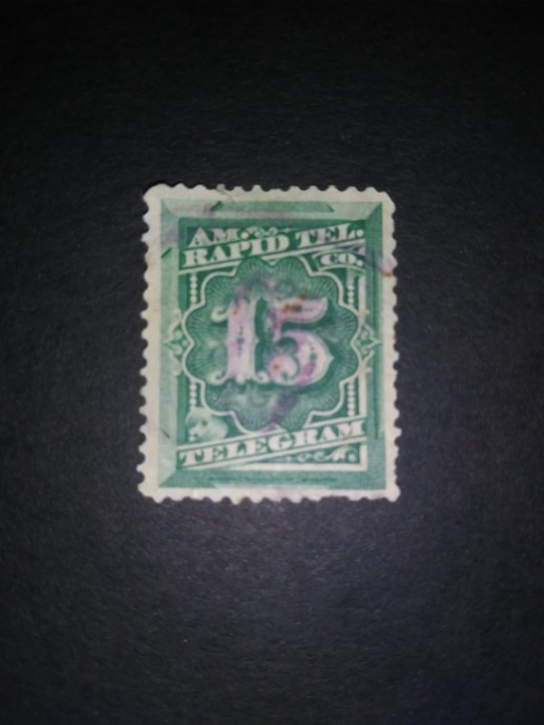 SCOTT # IT5 FIFTEEN CENT GREEN UN-PUNCHED TELEGRAPH STAMP AMERICAN BANK NOTE