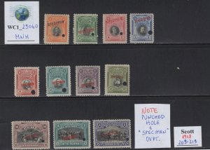 WC1_29040. PERU'. Rare variety of 1918 BATTLE OF ARICA set. Sc. 209-219. MNH