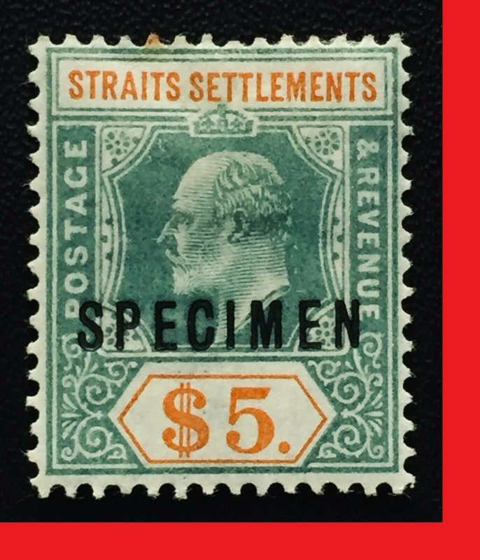 Malaya 1902 SPECIMEN opt Straits Settlements KEVII $5 MH Crown CA SG#121s M2474