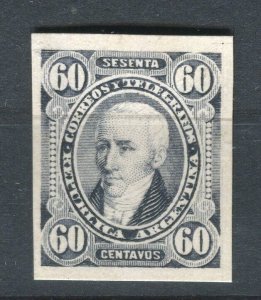 ARGENTINA; 1880s Scarce classic PROOF of Portrait Design 60c. on Thick Card
