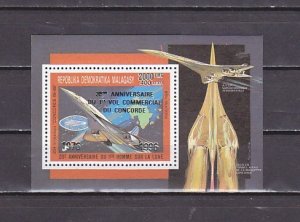 Malagasy Rep., Scott cat. 1304. Concorde s/sheet, SILVER Anniversary o/print  ^