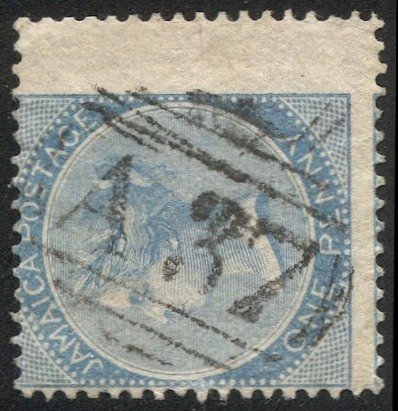 JAMAICA 1860 Scott 1  1d blue Wing Margin, VF,  A37 (Duncans) Numeral Cancel