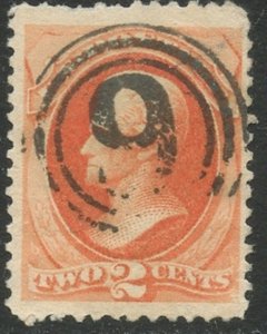 US Sc#183 1879 2c Jackson Vermilion ABN Printing Used with ‘9’ in Three Circles