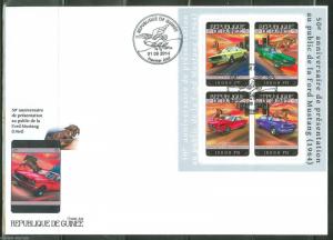 GUINEA 2014 50th   ANNIVERSARY OF THE FORD MUSTANG SHEET FDC