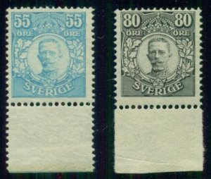 SWEDEN #90, 92 55ore & 80ore Gustaf MATCHING MARGIN SINGLES, Friedl/Bloch cert