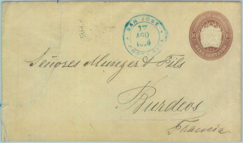 89587 - COSTA RICA - POSTAL HISTORY -  STATIONERY COVER  to FRANCE  1896