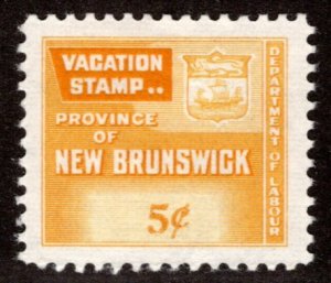 van Dam NBV3, 5c yellow, VF/XF, MVLHOG, New Brunswick Vacation Pay, Canada