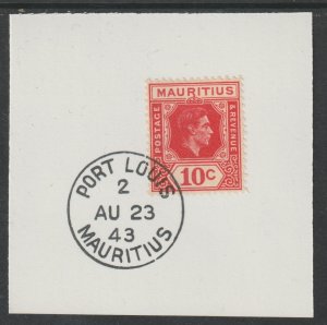 MAURITIUS 1938  KG6 10c  on piece with MADAME JOSEPH  POSTMARK