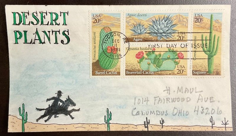 1942-45 Herman Maul Hand drawn/painted cachet  Desert Plants FDCs 1981  