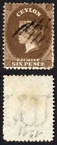 Ceylon 6d Brown No Wmk Perf 13 Letter U of Papermakers wmk RARE and Fine