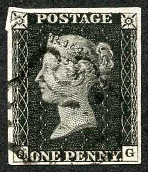 Penny Black (QG) Plate 8 Four Margins SUPERB Pre-printing Paper Fold