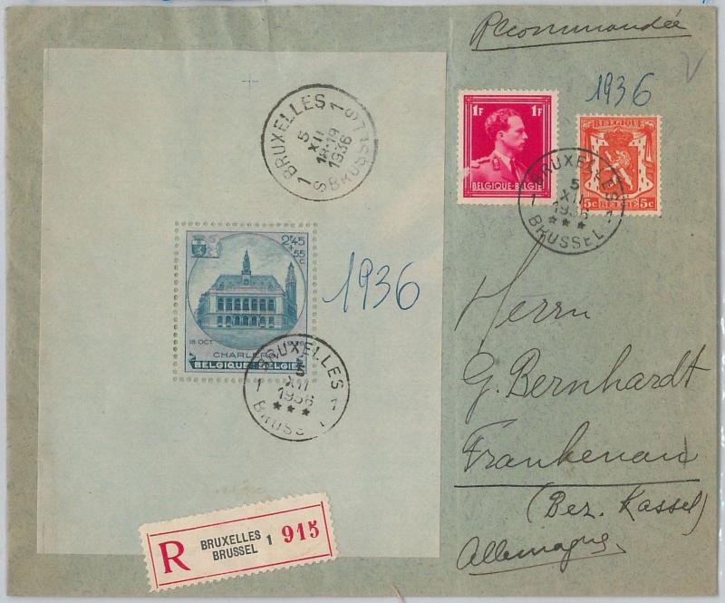 56121  - BELGIUM -  POSTAL HISTORY: SOUVENIR SHEET on  COVER  to GERMANY 1936