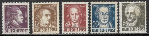GERMANY USSR OCCUPATION 1949 GOETHE Semi Postal Set Sc 10NB6-10NB10 MH