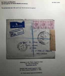 1943 Edinburgh Scotland England Censored Airmail Cover To St Pierre & Miquelon