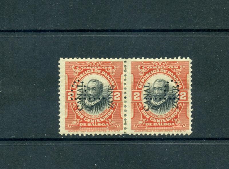 Canal Zone Scott #39 Var Official P Perfin Tete-Beche Mint Pair 2 Stamps