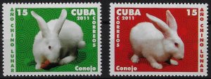 CUBA Sc# 5196-5197 YEAR OF RABBIT Chinese lunar calendar CPL SET of 2  2011 MNH