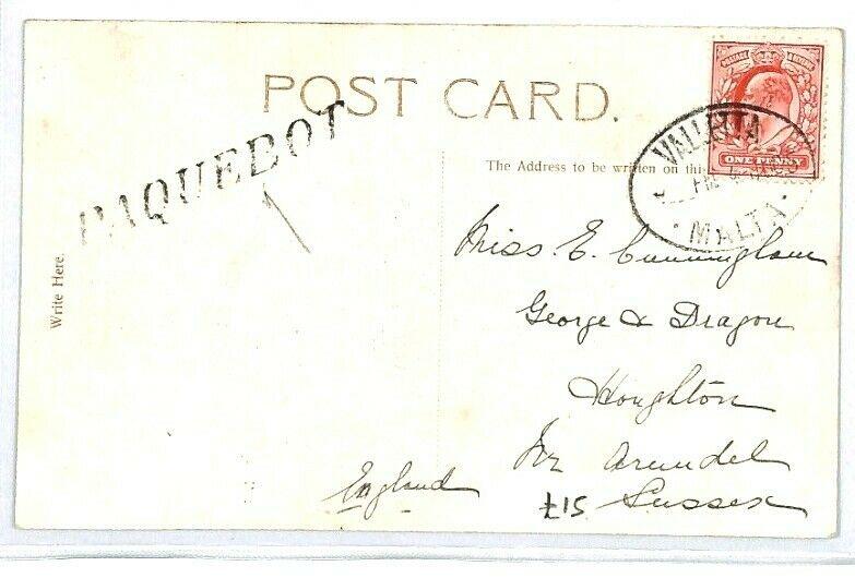 MALTA Valletta PAQUEBOT GB INDIAN POSTCARD 1905 {samwells-covers} CW232