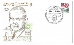 U.S. 20th Anniversary Moon Landing, Neil Armstrong Cachet, Insert, 1989 Cover