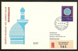 UN Geneva First Flight Cover FFC Gaines 137A Baghdad